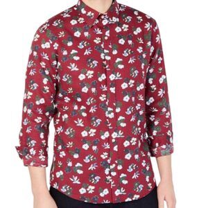 Michael Kors Mens Slim Fit Albini Floral Button Up Shirt Burgundy Top size M New